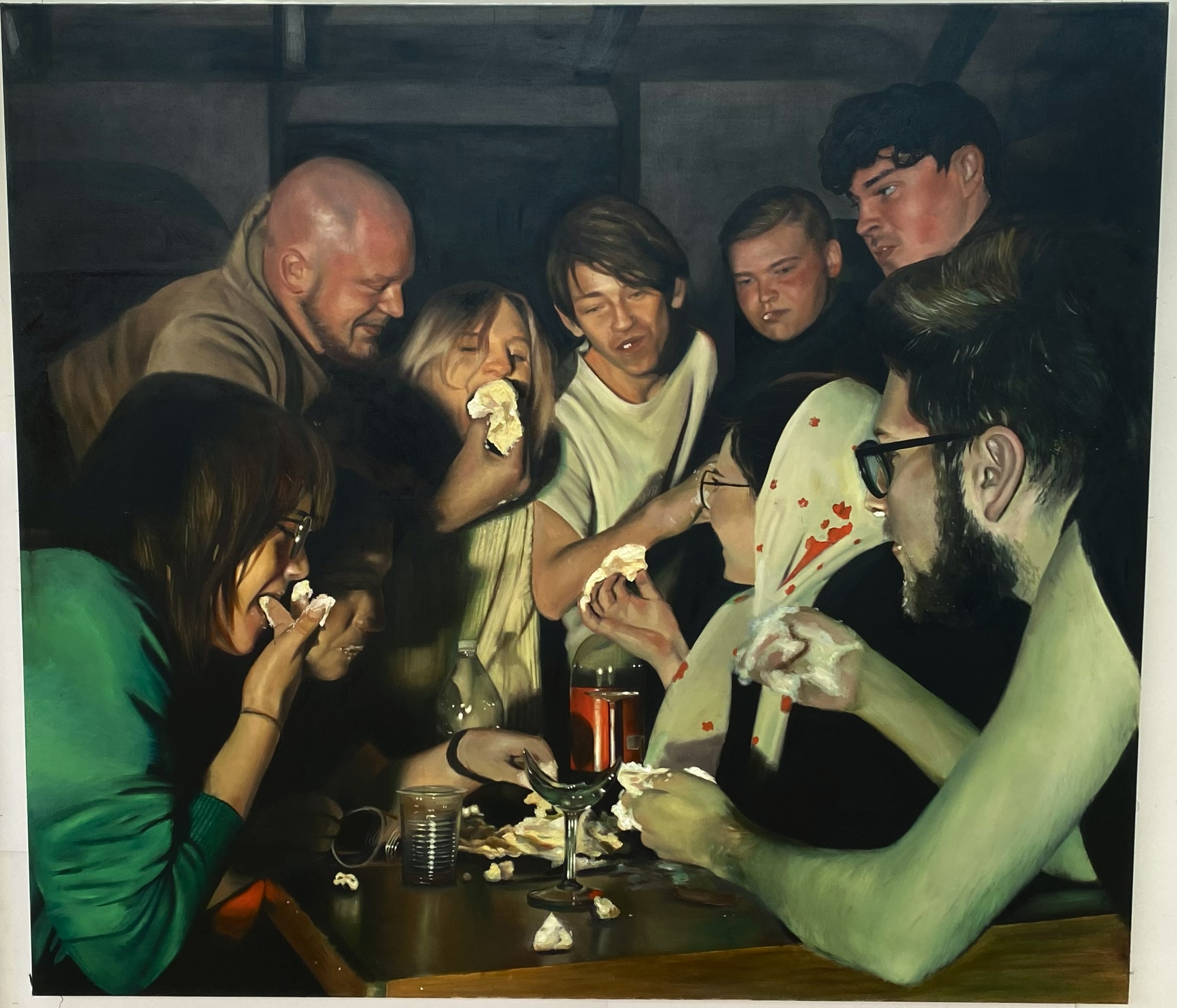 Przy cieście, olej na płótnie, 180x160cm, 2025